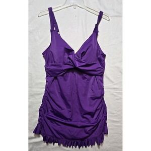 Roman's Womens 18W Swimdress 1PC Swimsuit Purple Tummy Panel